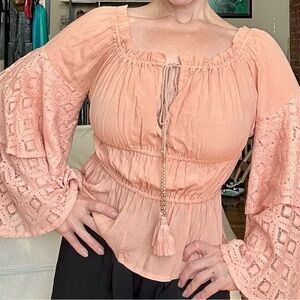 Peach Lace Sleeve Women's Top Venus